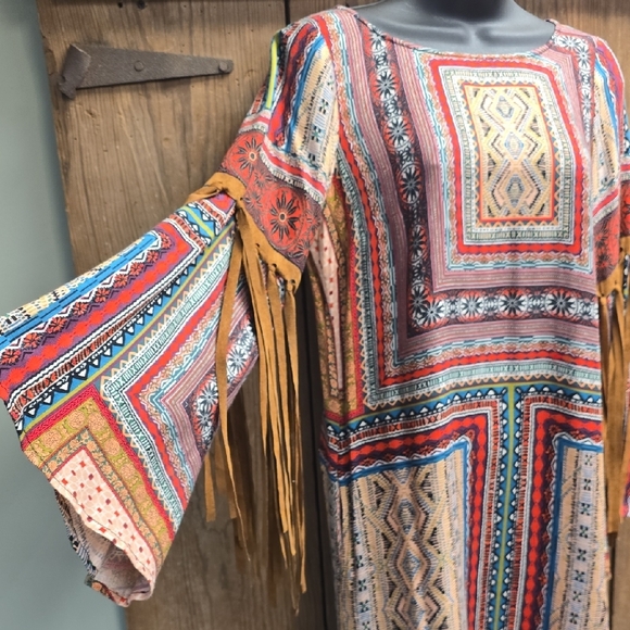 Uncle Frank Vibrant Geometric Long Sleeve Dress - Picture 2 of 7